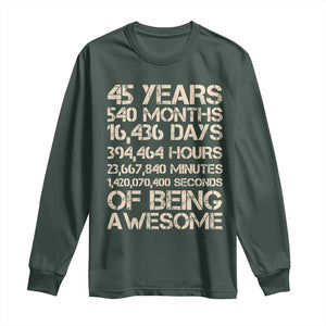 Vintage 45th Birthday Gift Long Sleeve Shirt 45 Years Of Being Awesome TS12 Dark Forest Green Print Your Wear