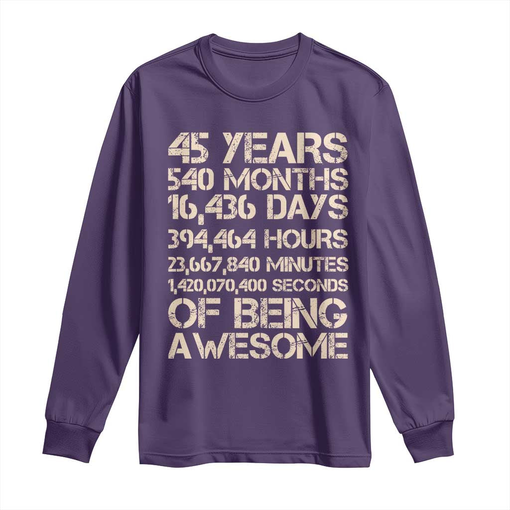 Vintage 45th Birthday Gift Long Sleeve Shirt 45 Years Of Being Awesome TS12 Purple Print Your Wear