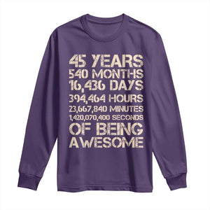 Vintage 45th Birthday Gift Long Sleeve Shirt 45 Years Of Being Awesome TS12 Purple Print Your Wear