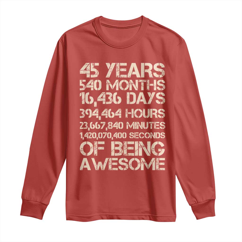 Vintage 45th Birthday Gift Long Sleeve Shirt 45 Years Of Being Awesome TS12 Red Print Your Wear