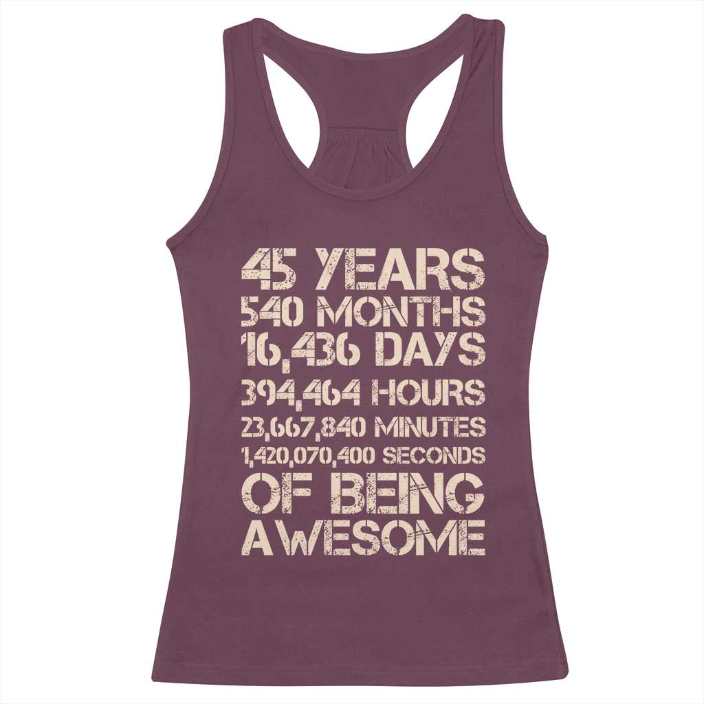 Vintage 45th Birthday Gift Racerback Tank Top 45 Years Of Being Awesome TS12 Maroon Print Your Wear