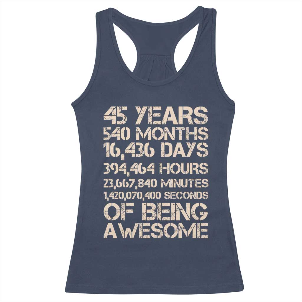 Vintage 45th Birthday Gift Racerback Tank Top 45 Years Of Being Awesome TS12 Navy Print Your Wear