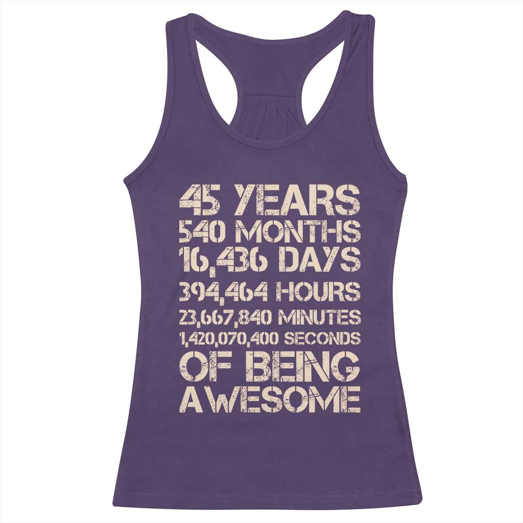 Vintage 45th Birthday Gift Racerback Tank Top 45 Years Of Being Awesome TS12 Purple Print Your Wear