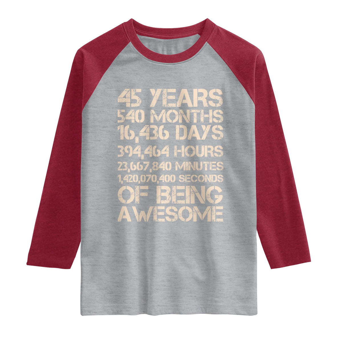 Vintage 45th Birthday Gift Raglan Shirt 45 Years Of Being Awesome TS12 Heather Gray Heather Red Print Your Wear