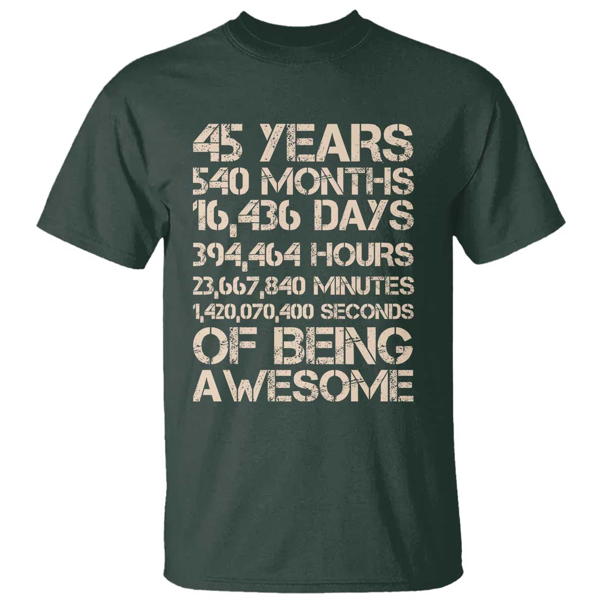 Vintage 45th Birthday Gift T Shirt 45 Years Of Being Awesome TS12 Dark Forest Green Print Your Wear