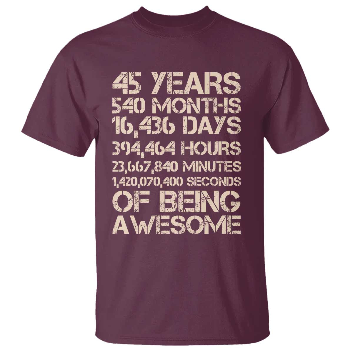Vintage 45th Birthday Gift T Shirt 45 Years Of Being Awesome TS12 Maroon Print Your Wear