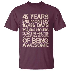 Vintage 45th Birthday Gift T Shirt 45 Years Of Being Awesome TS12 Maroon Print Your Wear