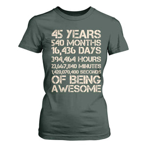 Vintage 45th Birthday Gift T Shirt For Women 45 Years Of Being Awesome TS12 Dark Forest Green Print Your Wear