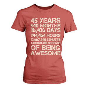 Vintage 45th Birthday Gift T Shirt For Women 45 Years Of Being Awesome TS12 Red Print Your Wear