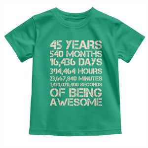 Vintage 45th Birthday Gift Toddler T Shirt 45 Years Of Being Awesome TS12 Irish Green Print Your Wear
