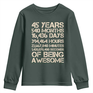 Vintage 45th Birthday Gift Youth Sweatshirt 45 Years Of Being Awesome TS12 Dark Forest Green Print Your Wear
