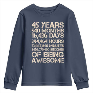 Vintage 45th Birthday Gift Youth Sweatshirt 45 Years Of Being Awesome TS12 Navy Print Your Wear