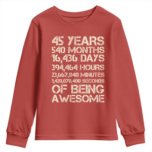 Vintage 45th Birthday Gift Youth Sweatshirt 45 Years Of Being Awesome TS12 Red Print Your Wear