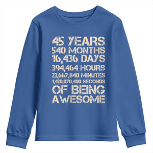 Vintage 45th Birthday Gift Youth Sweatshirt 45 Years Of Being Awesome TS12 Royal Blue Print Your Wear
