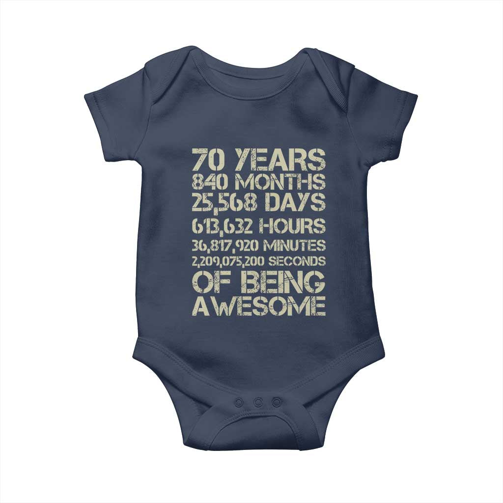 Vintage 70th Birthday Gift Baby Onesie 70 Years Of Being Awesome TS12 Navy Print Your Wear