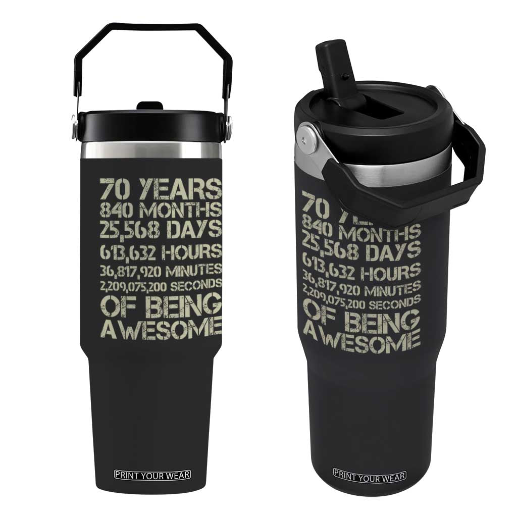 Vintage 70th Birthday Gift Flip Straw Tumbler 70 Years Of Being Awesome TS12 One Size: 30 oz Black Print Your Wear