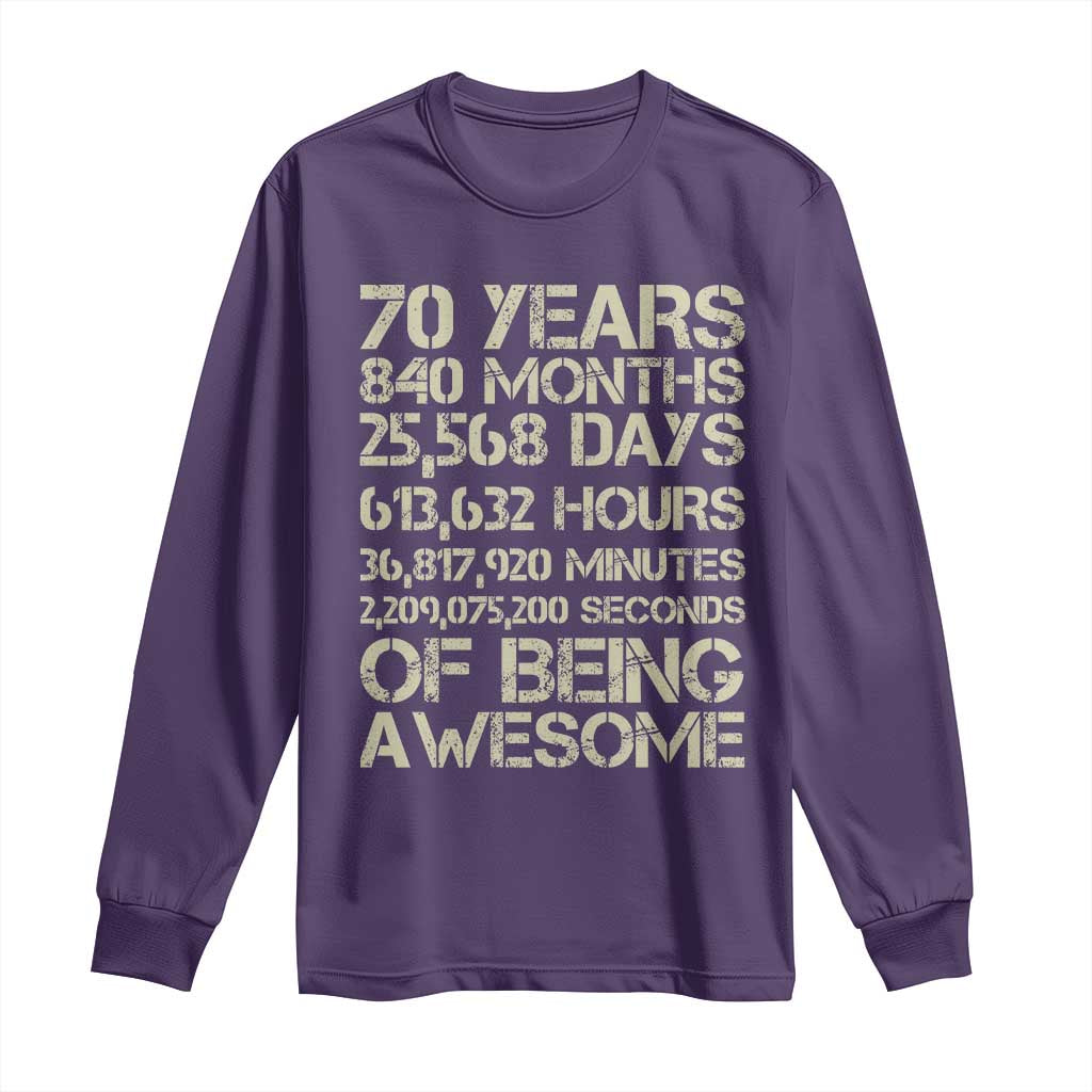 Vintage 70th Birthday Gift Long Sleeve Shirt 70 Years Of Being Awesome TS12 Purple Print Your Wear