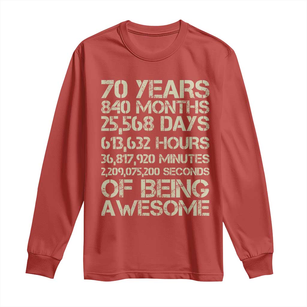 Vintage 70th Birthday Gift Long Sleeve Shirt 70 Years Of Being Awesome TS12 Red Print Your Wear