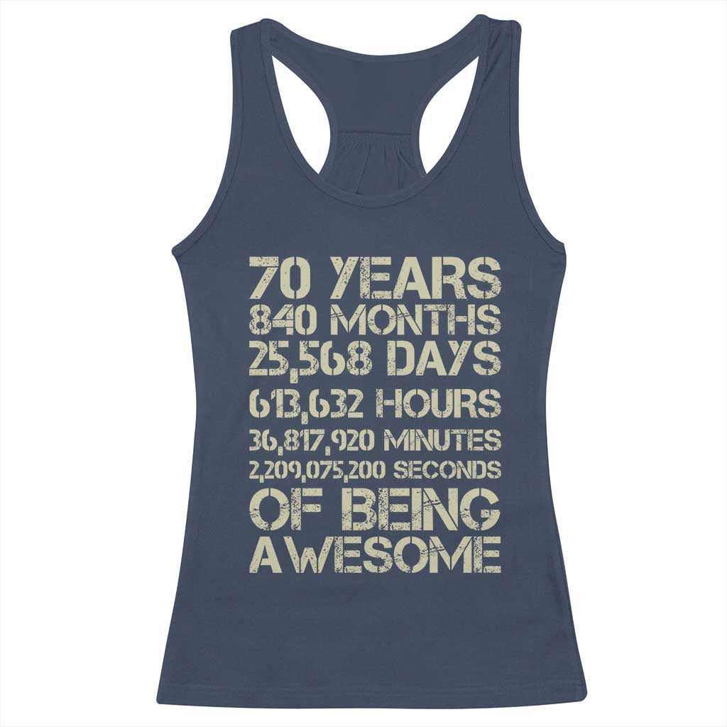 Vintage 70th Birthday Gift Racerback Tank Top 70 Years Of Being Awesome TS12 Navy Print Your Wear