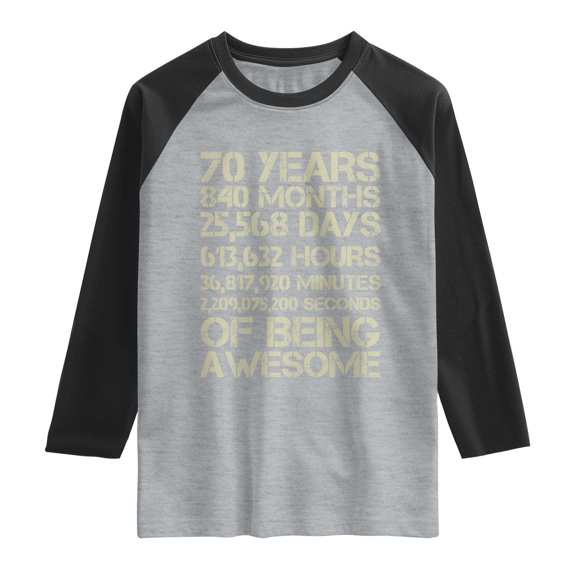 Vintage 70th Birthday Gift Raglan Shirt 70 Years Of Being Awesome TS12 Heather Gray Black Print Your Wear