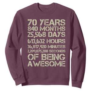 Vintage 70th Birthday Gift Sweatshirt 70 Years Of Being Awesome TS12 Maroon Print Your Wear
