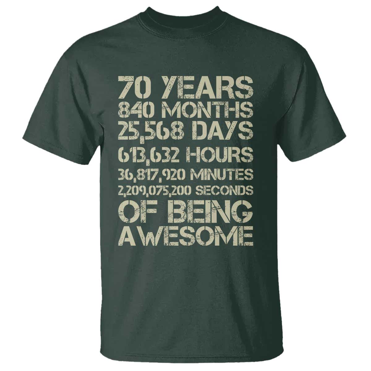 Vintage 70th Birthday Gift T Shirt 70 Years Of Being Awesome TS12 Dark Forest Green Print Your Wear
