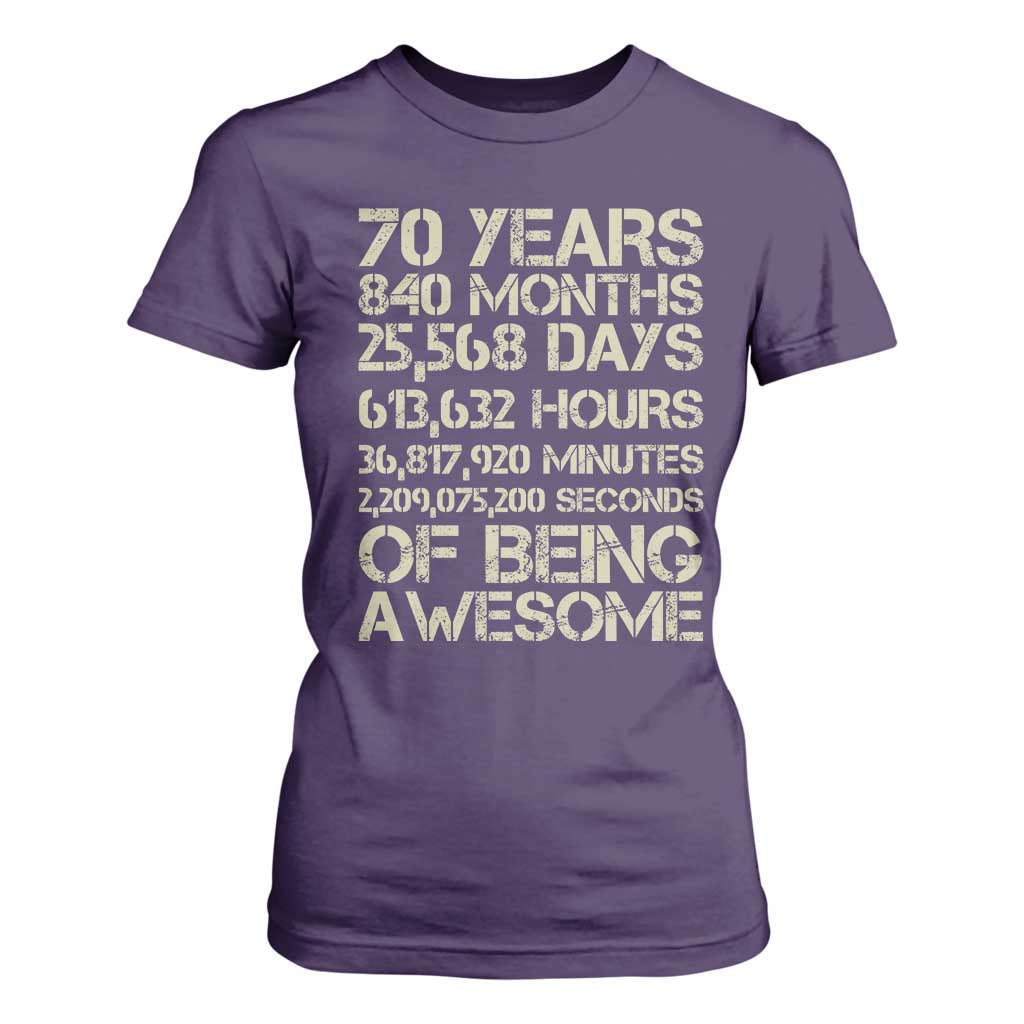 Vintage 70th Birthday Gift T Shirt For Women 70 Years Of Being Awesome TS12 Purple Print Your Wear