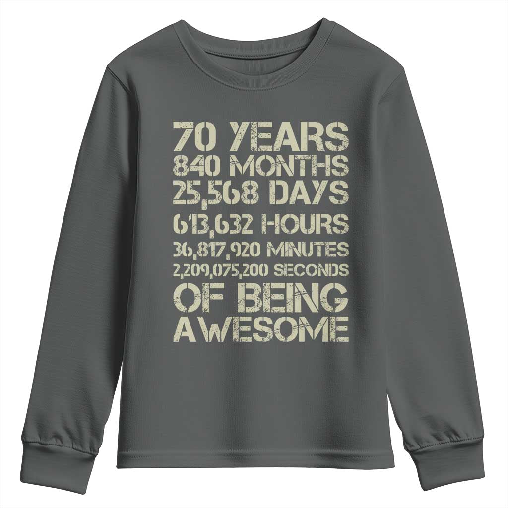 Vintage 70th Birthday Gift Youth Sweatshirt 70 Years Of Being Awesome TS12 Dark Heather Print Your Wear