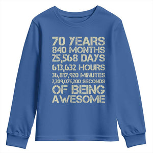 Vintage 70th Birthday Gift Youth Sweatshirt 70 Years Of Being Awesome TS12 Royal Blue Print Your Wear