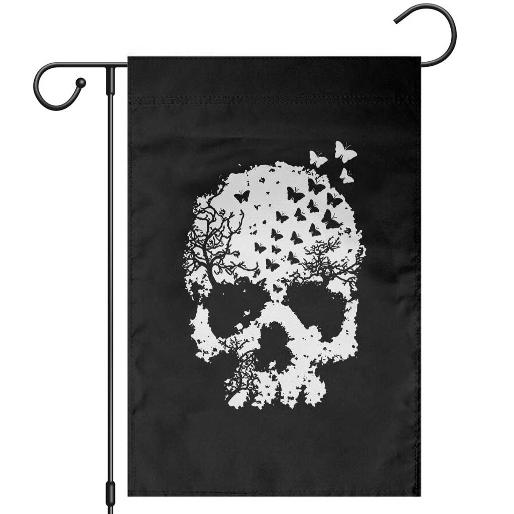Dark Gothic Graphic Skull Floral Butterfly Garden Flag TS12 Black Print Your Wear