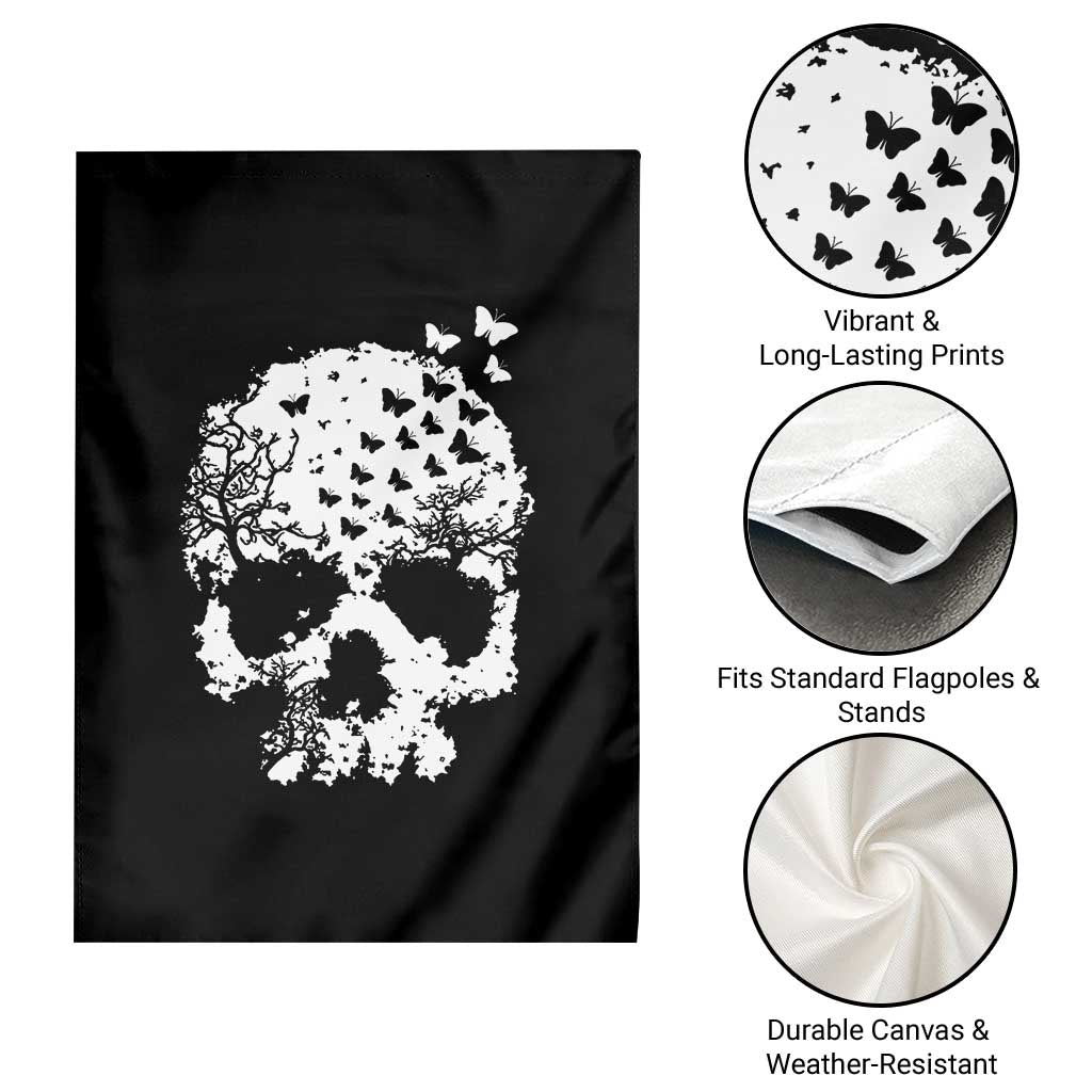 Dark Gothic Graphic Skull Floral Butterfly Garden Flag TS12 Print Your Wear