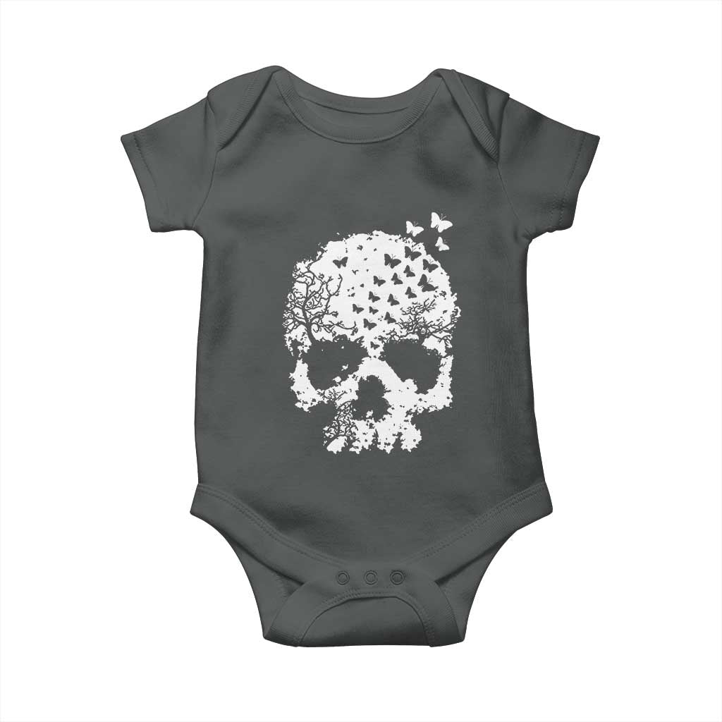 Dark Gothic Graphic Skull Floral Butterfly Baby Onesie TS12 Dark Heather Print Your Wear