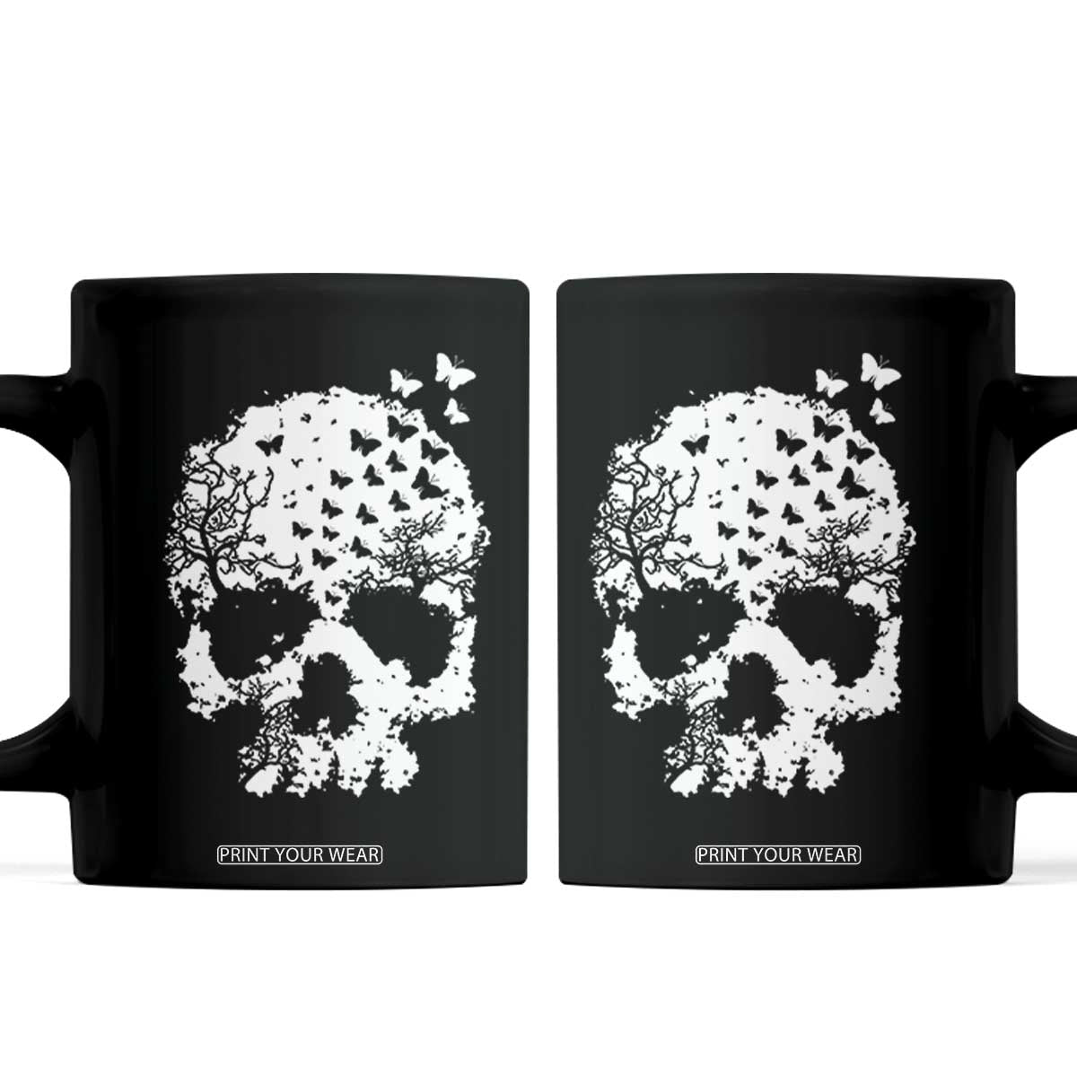 Dark Gothic Graphic Skull Floral Butterfly Coffee Mug TS12 Black Print Your Wear