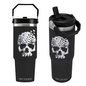 Dark Gothic Graphic Skull Floral Butterfly Flip Straw Tumbler TS12 One Size: 30 oz Black Print Your Wear