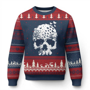 Dark Gothic Graphic Skull Floral Butterfly Ugly Christmas Sweater TS12 Navy Red Print Your Wear