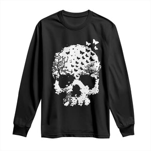 Dark Gothic Graphic Skull Floral Butterfly Long Sleeve Shirt TS12 Black Print Your Wear