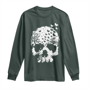 Dark Gothic Graphic Skull Floral Butterfly Long Sleeve Shirt TS12 Dark Forest Green Print Your Wear