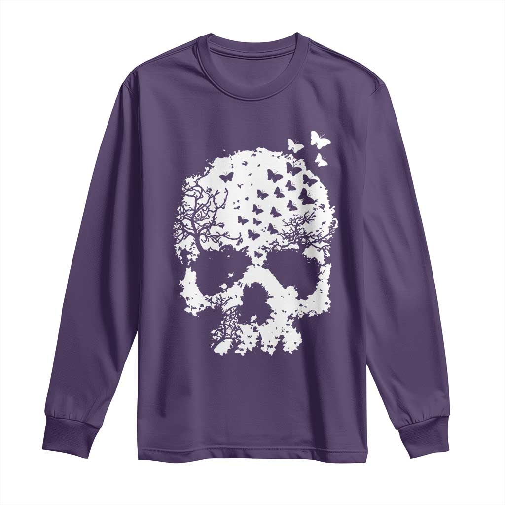 Dark Gothic Graphic Skull Floral Butterfly Long Sleeve Shirt TS12 Purple Print Your Wear