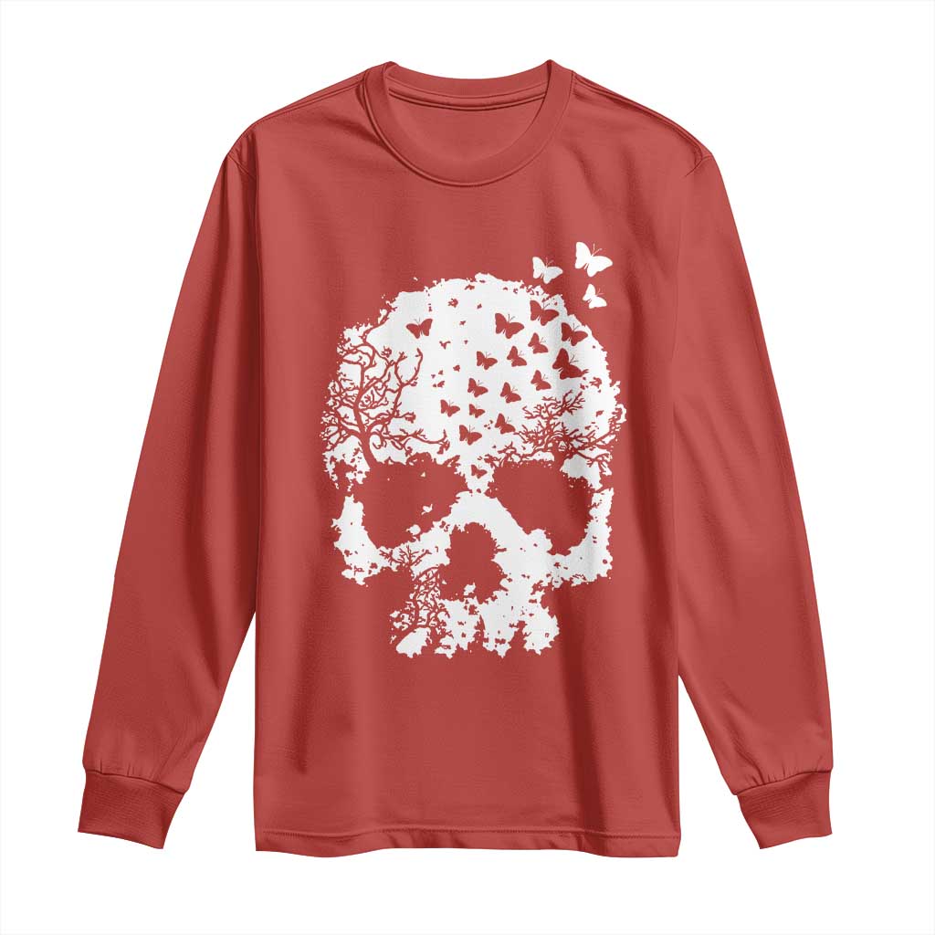 Dark Gothic Graphic Skull Floral Butterfly Long Sleeve Shirt TS12 Red Print Your Wear