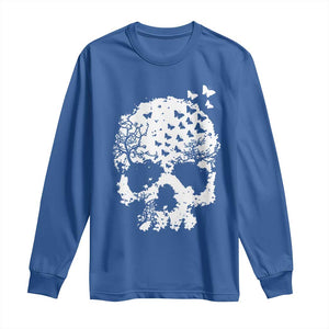 Dark Gothic Graphic Skull Floral Butterfly Long Sleeve Shirt TS12 Royal Blue Print Your Wear