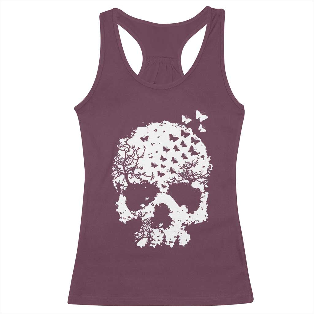Dark Gothic Graphic Skull Floral Butterfly Racerback Tank Top TS12 Maroon Print Your Wear