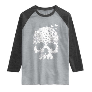 Dark Gothic Graphic Skull Floral Butterfly Raglan Shirt TS12 Heather Gray Heather Charcoal Print Your Wear