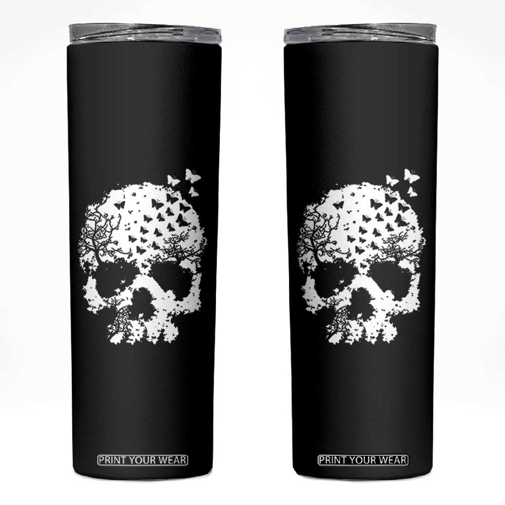 Dark Gothic Graphic Skull Floral Butterfly Skinny Tumbler TS12 Black Print Your Wear