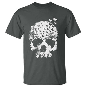 Dark Gothic Graphic Skull Floral Butterfly T Shirt TS12 Dark Heather Print Your Wear