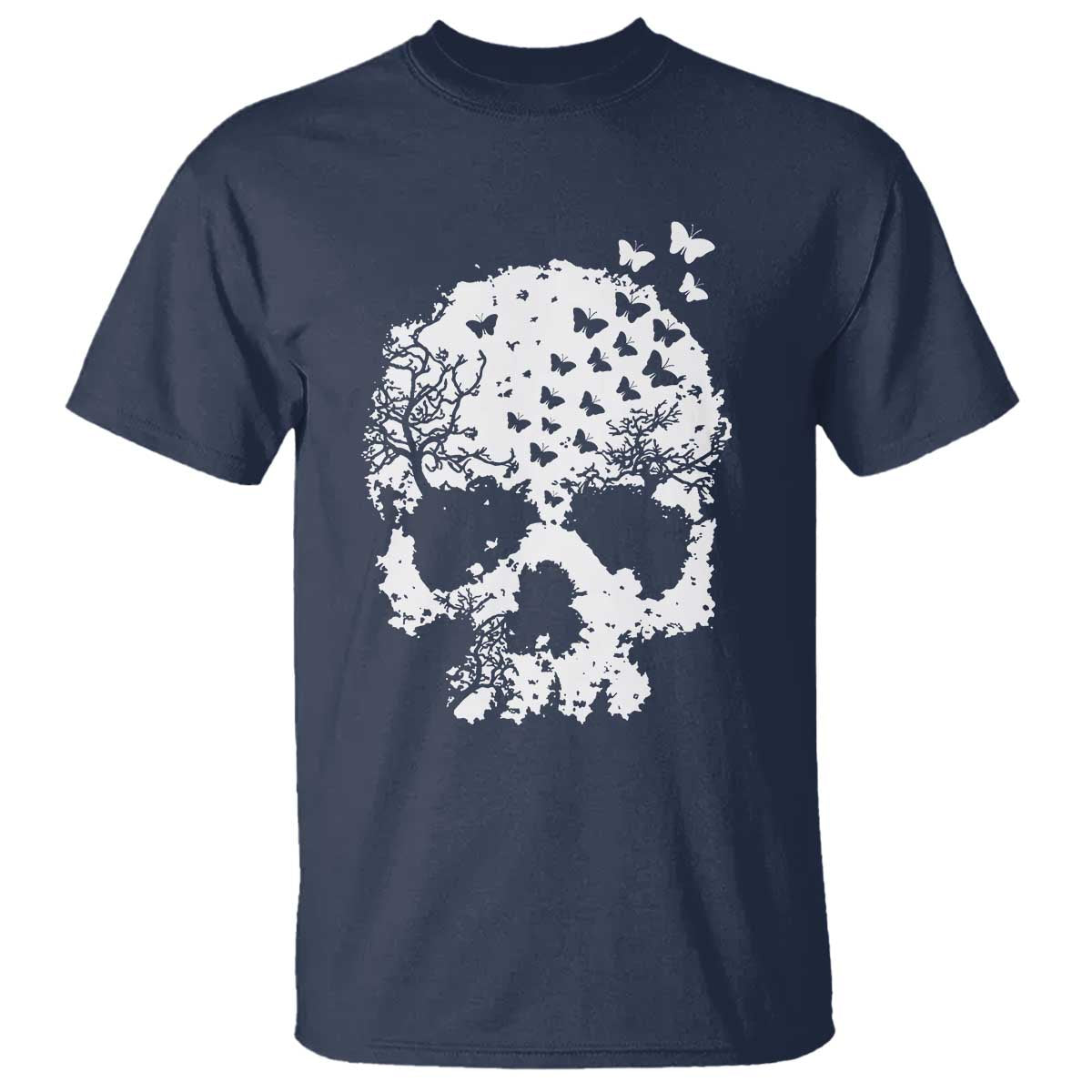 Dark Gothic Graphic Skull Floral Butterfly T Shirt TS12 Navy Print Your Wear