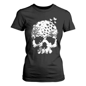 Dark Gothic Graphic Skull Floral Butterfly T Shirt For Women TS12 Black Print Your Wear