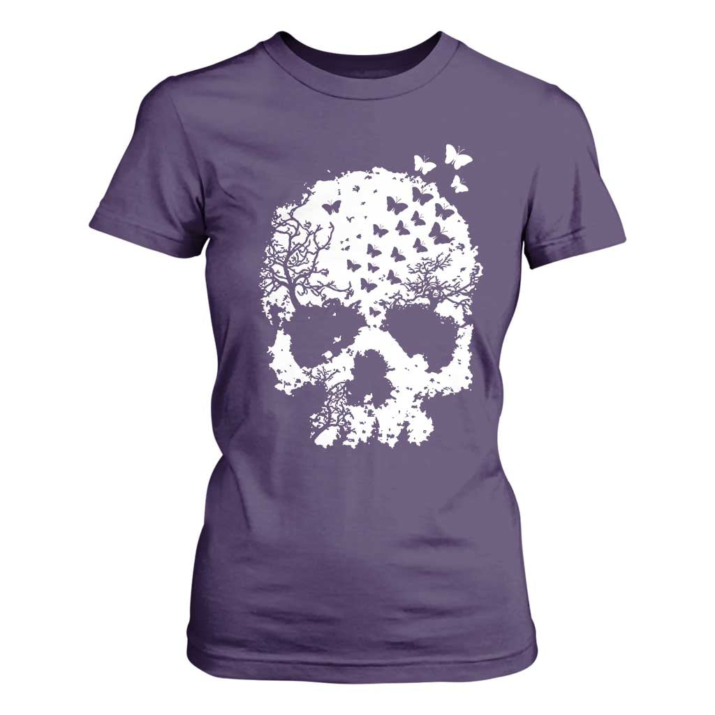 Dark Gothic Graphic Skull Floral Butterfly T Shirt For Women TS12 Purple Print Your Wear