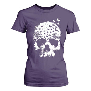 Dark Gothic Graphic Skull Floral Butterfly T Shirt For Women TS12 Purple Print Your Wear