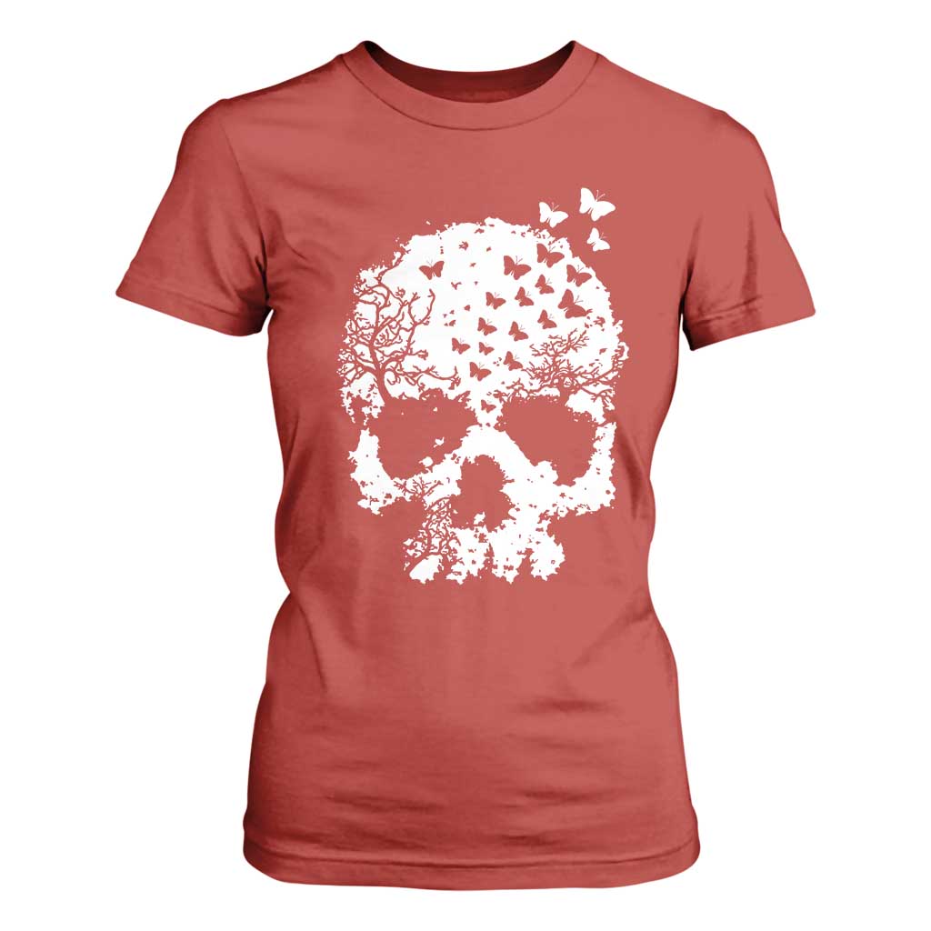 Dark Gothic Graphic Skull Floral Butterfly T Shirt For Women TS12 Red Print Your Wear