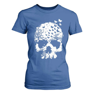 Dark Gothic Graphic Skull Floral Butterfly T Shirt For Women TS12 Royal Blue Print Your Wear